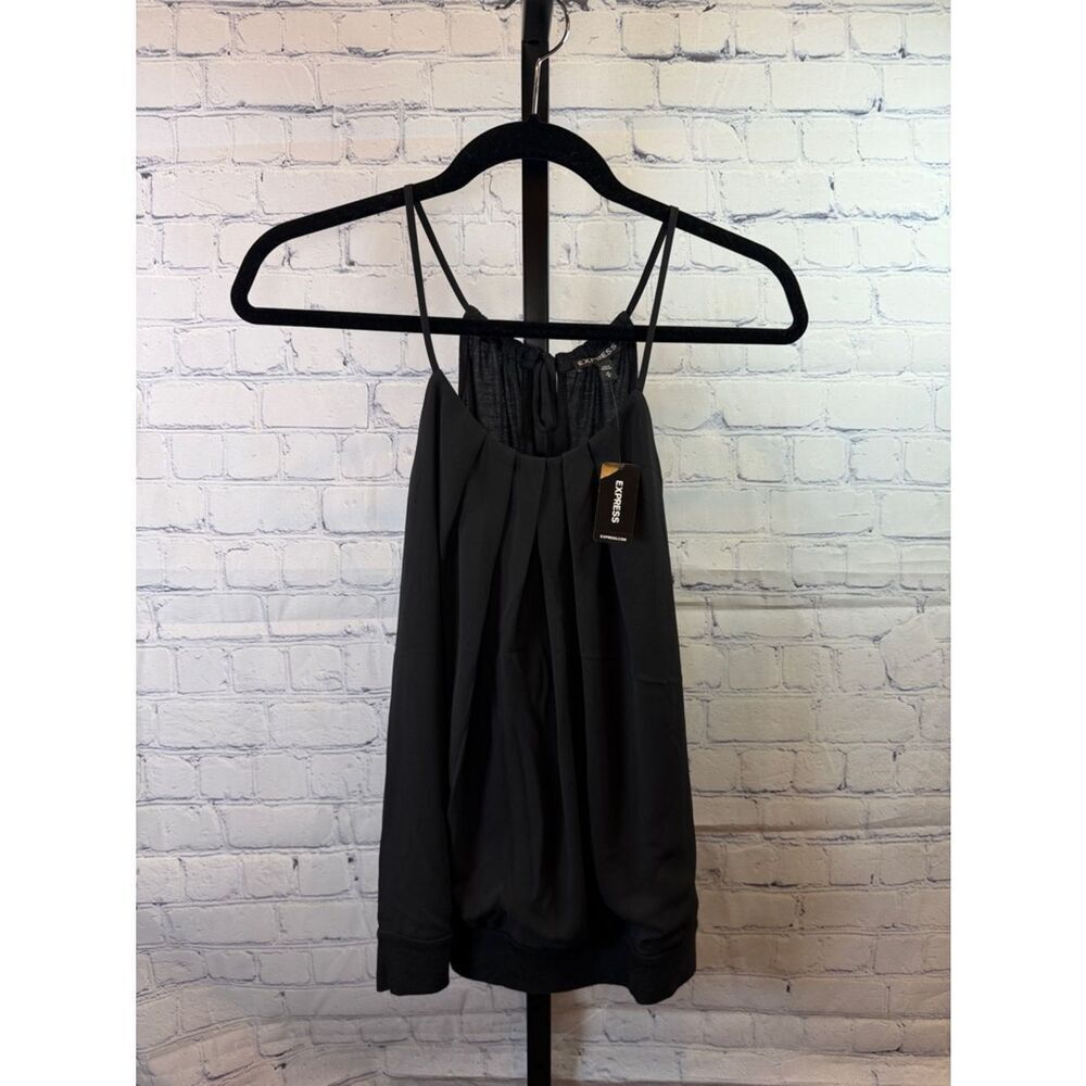 Express Black Pleated Cami Tank with Spaghetti Straps